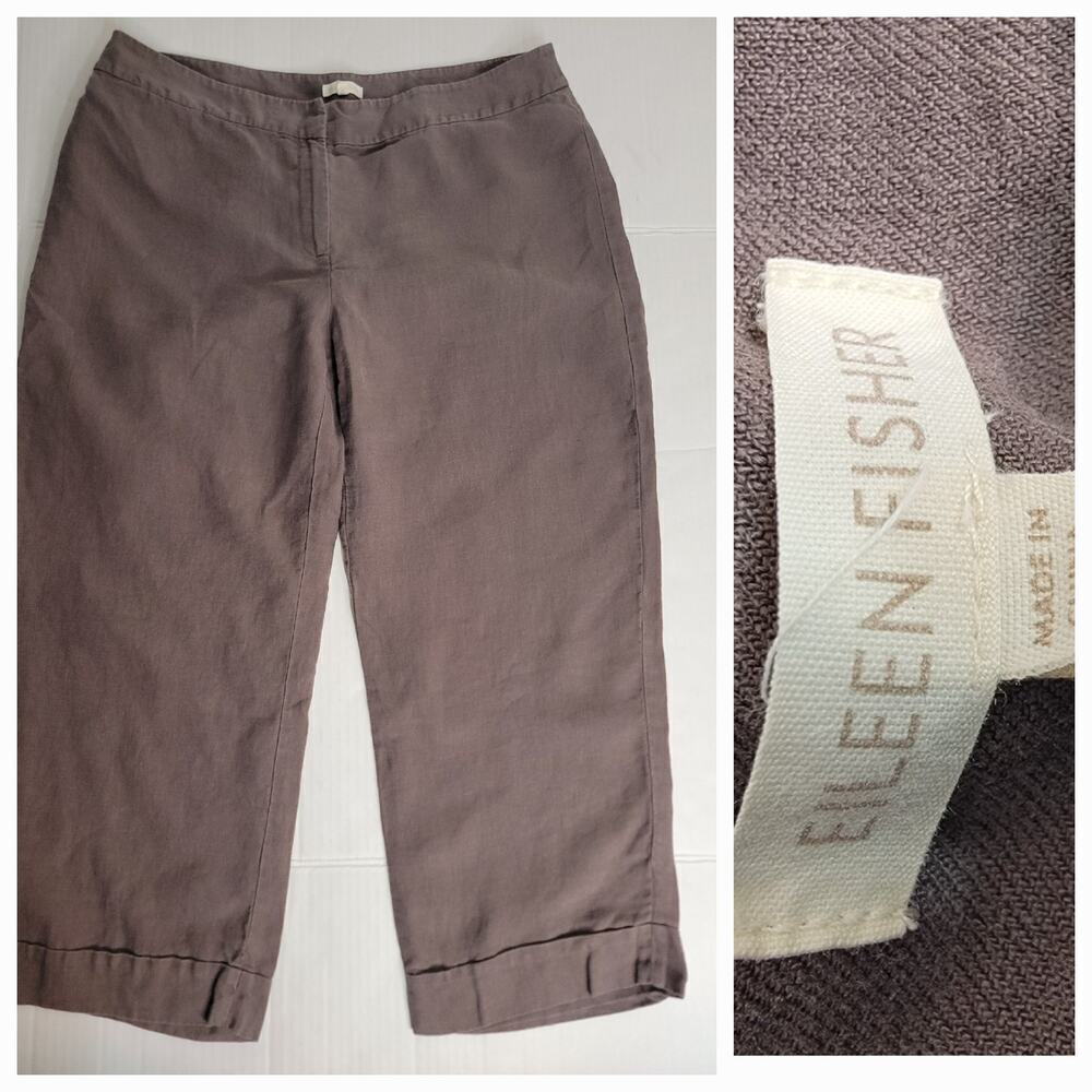 Eileen Fisher Pants Womens Large Straight Wide Crop Leg Brown Lagenlook Coastal